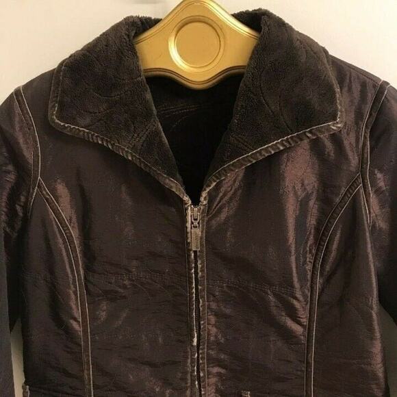 Bernardo Long Sleeve Zipper closure Brown jacket relaxed collared sz pxs satin - Picture 3 of 8